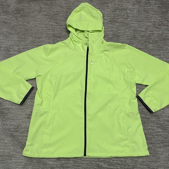 Athleta Jacket Womens XL Green Neon Bright Hooded Full Zip Windbreaker Running - Picture 2 of 16